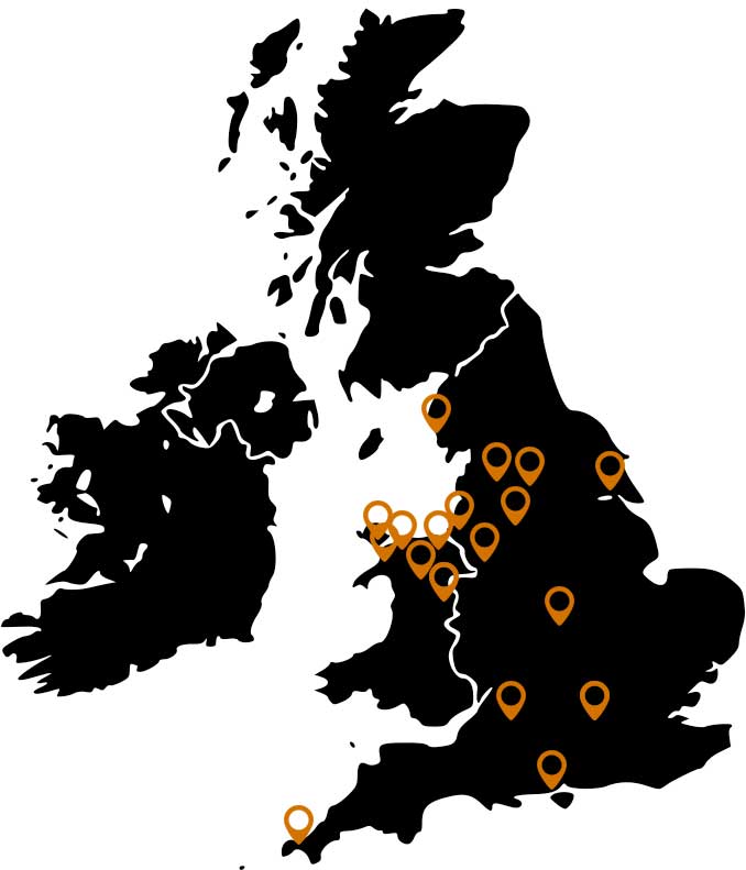 Map showing WardTech customer coverage across the UK